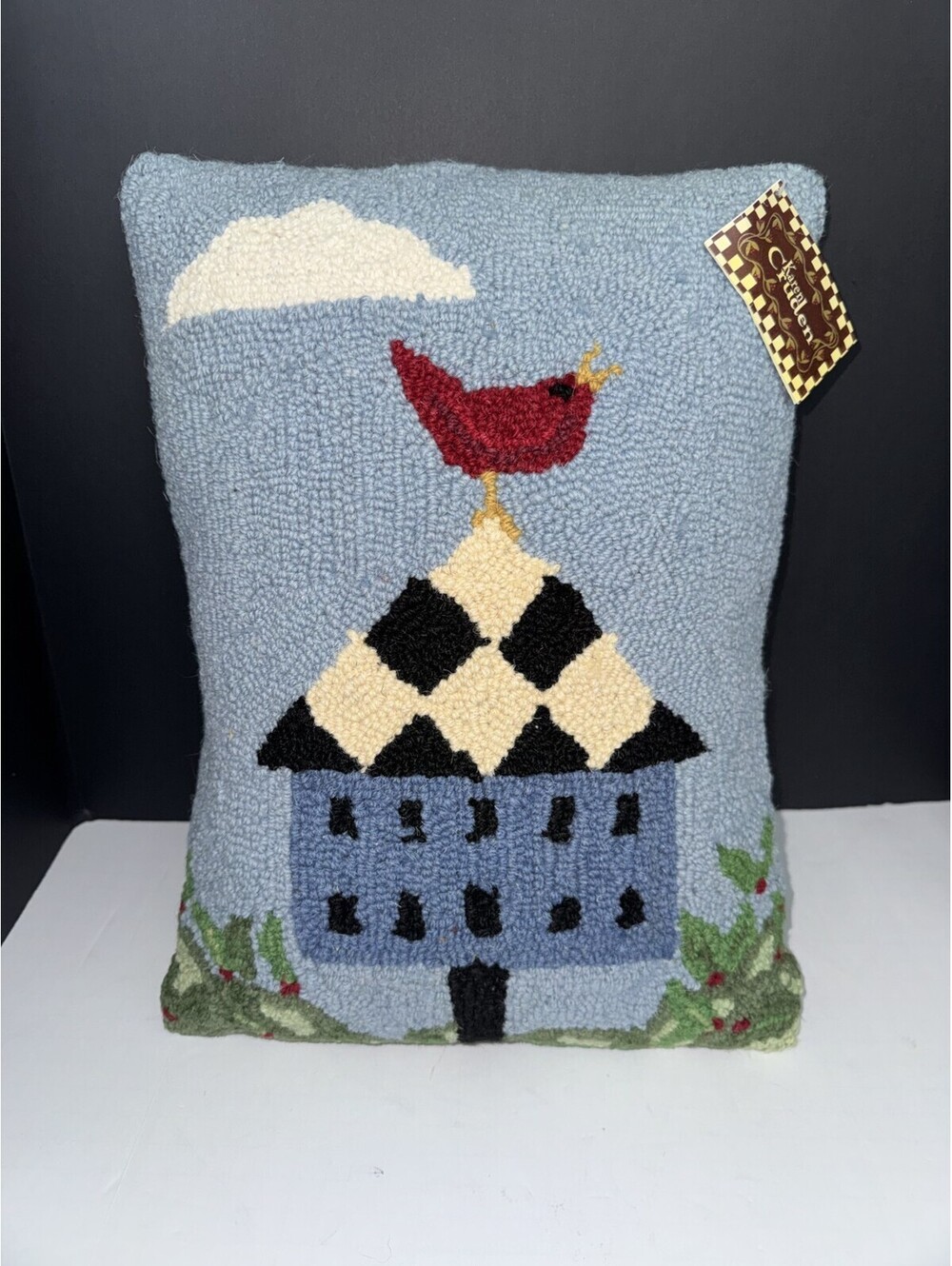 Peking Handicraft Artist Karen Cruden Hook Pillow Insert 15”x11” Red Bird House